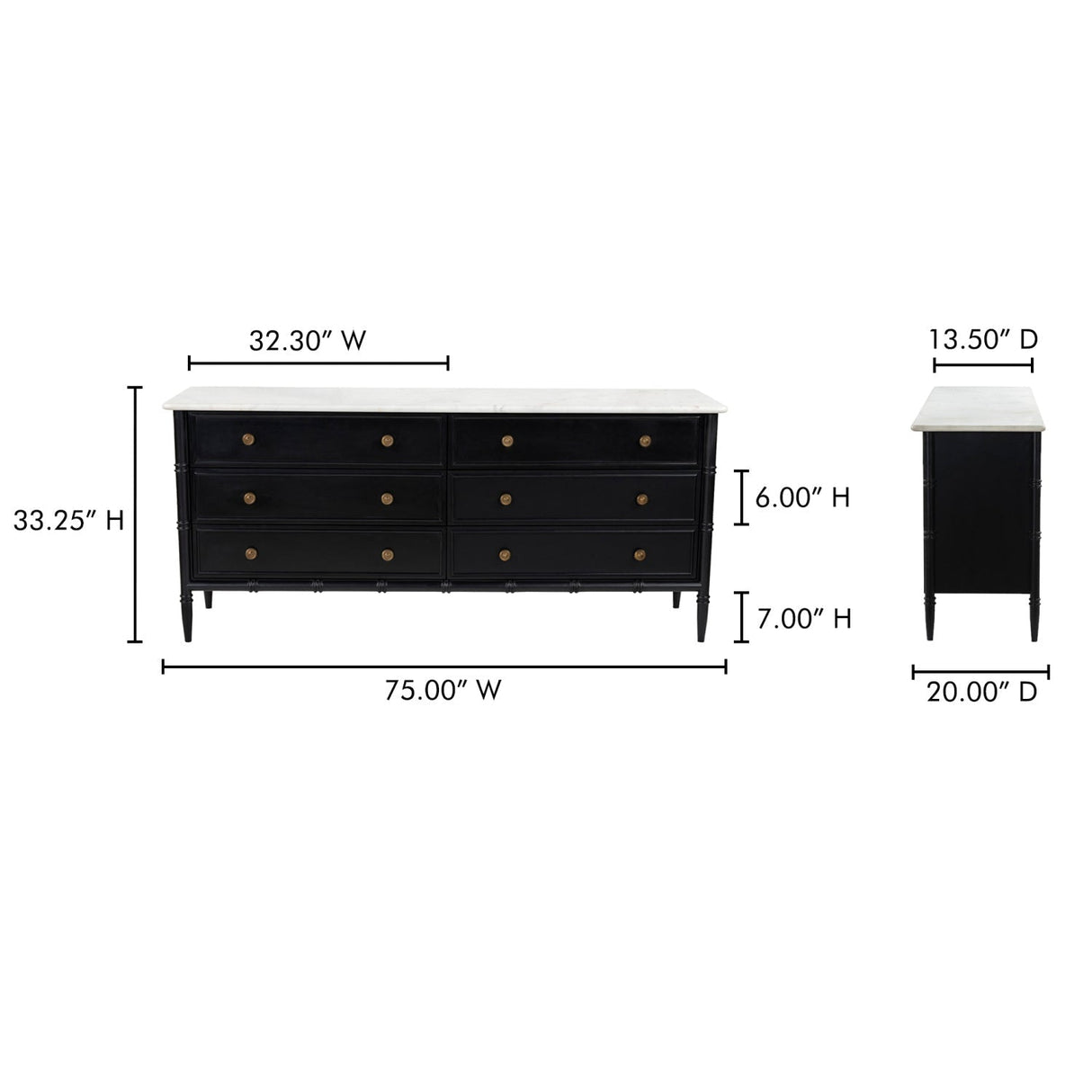 Modern European furniture - Black 6-Drawer Chest - www.oroa.com