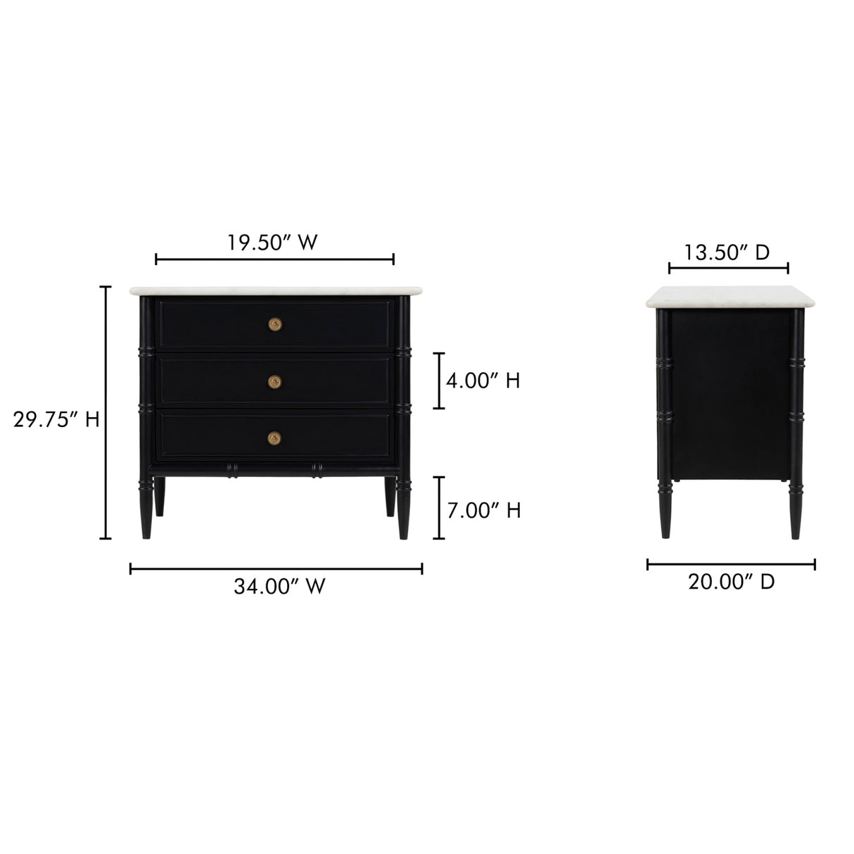 Modern European furniture - Black 3-Drawer Nightstand - www.oroa.com