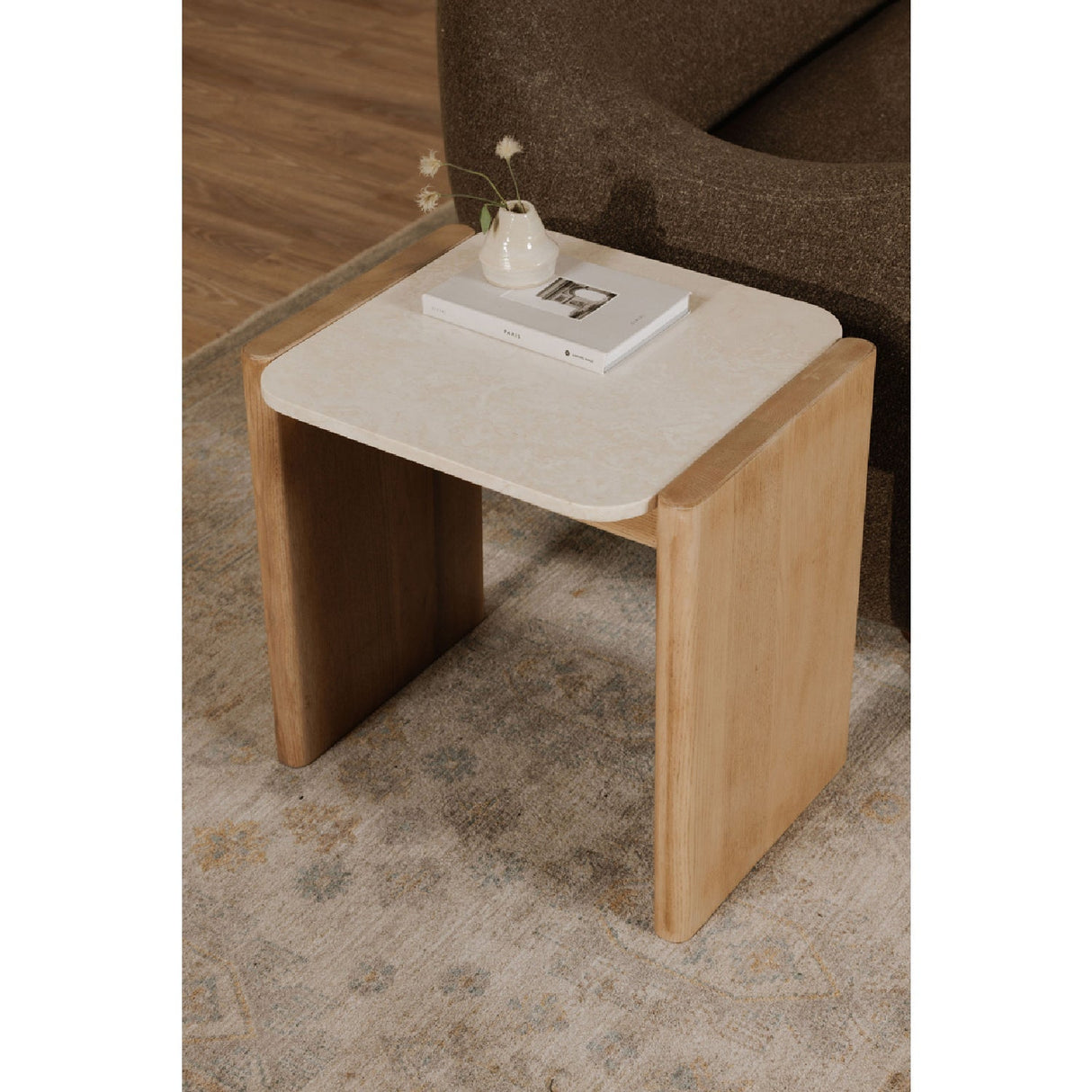 Modern European furniture - Oak-Framed Marble Side Table - www.oroa.com