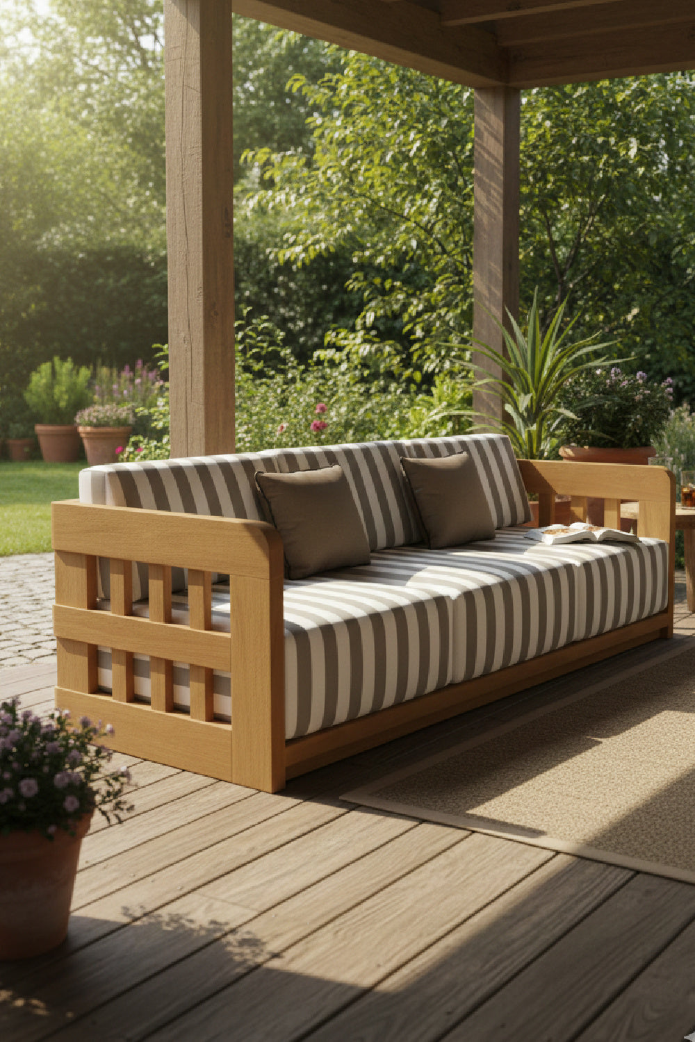 Modern European furniture - Stripe Cushioned Outdoor Sofa - www.oroa.com