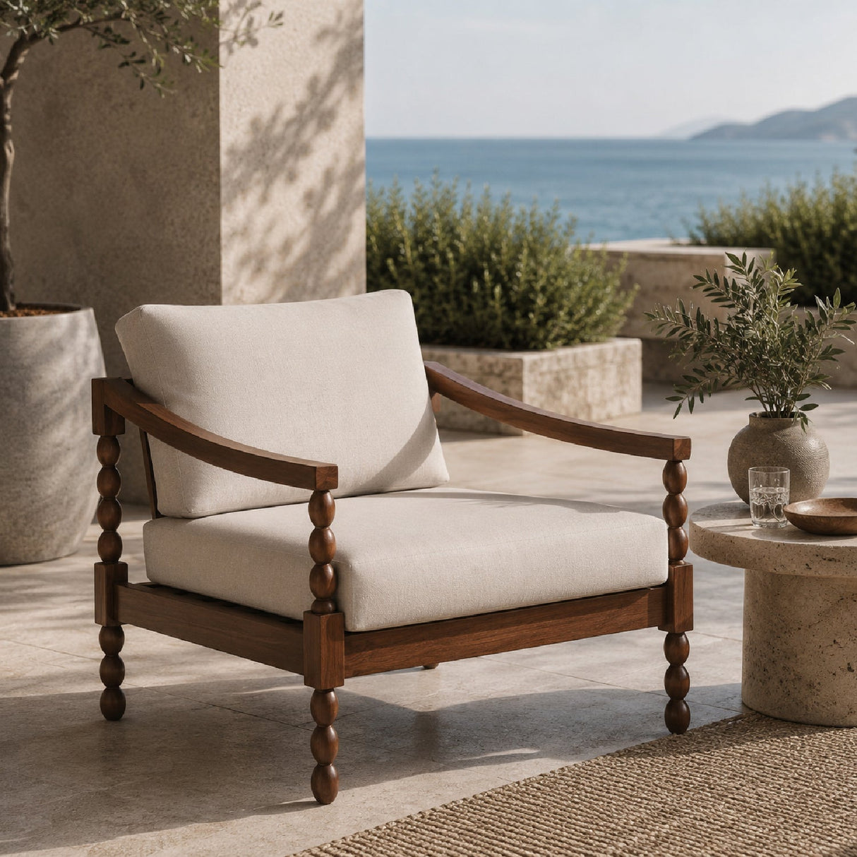 Modern European furniture - Turned-Leg Teak Outdoor Accent Chair - www.oroa.com