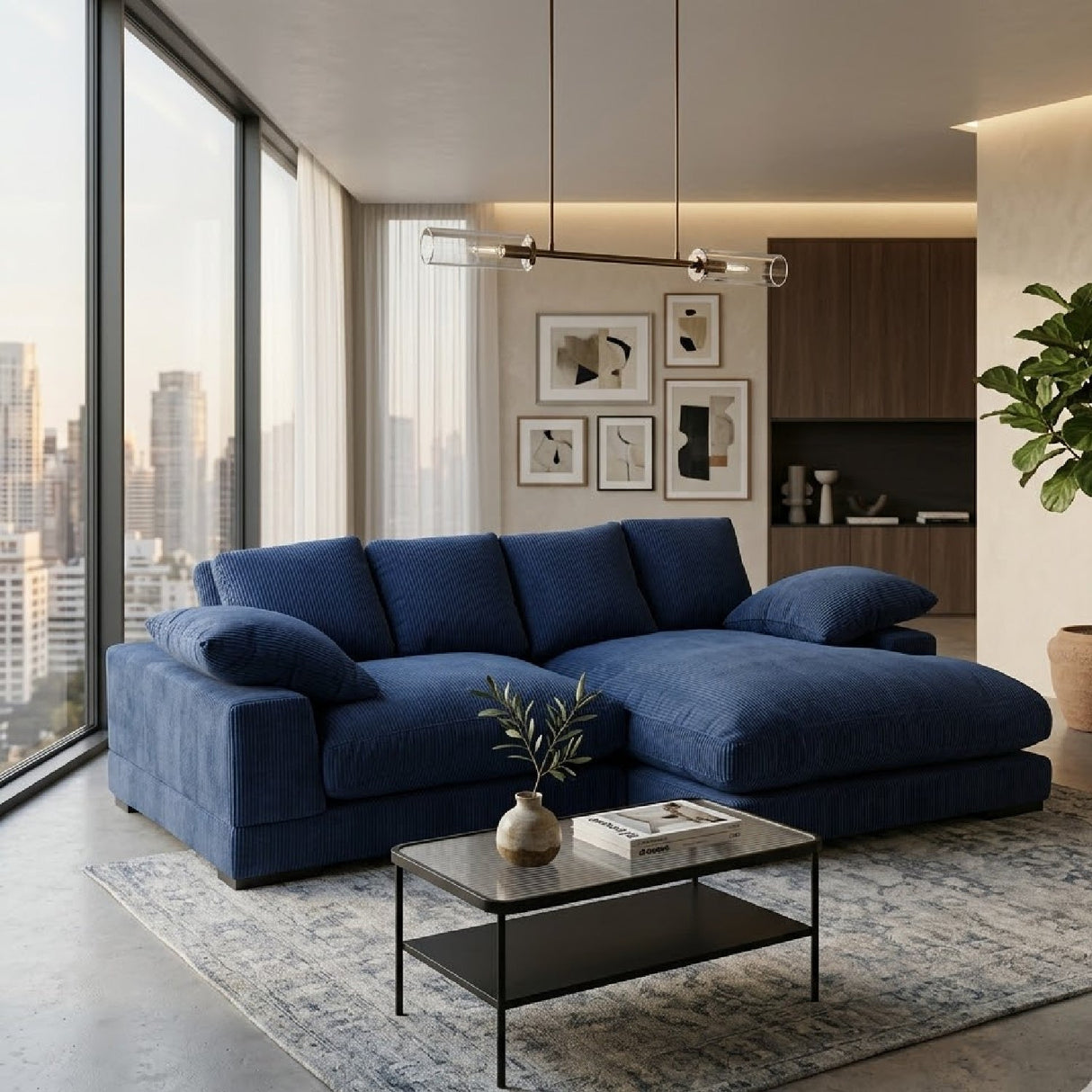 Corduroy Sectional Sofa – Plunge – angled view