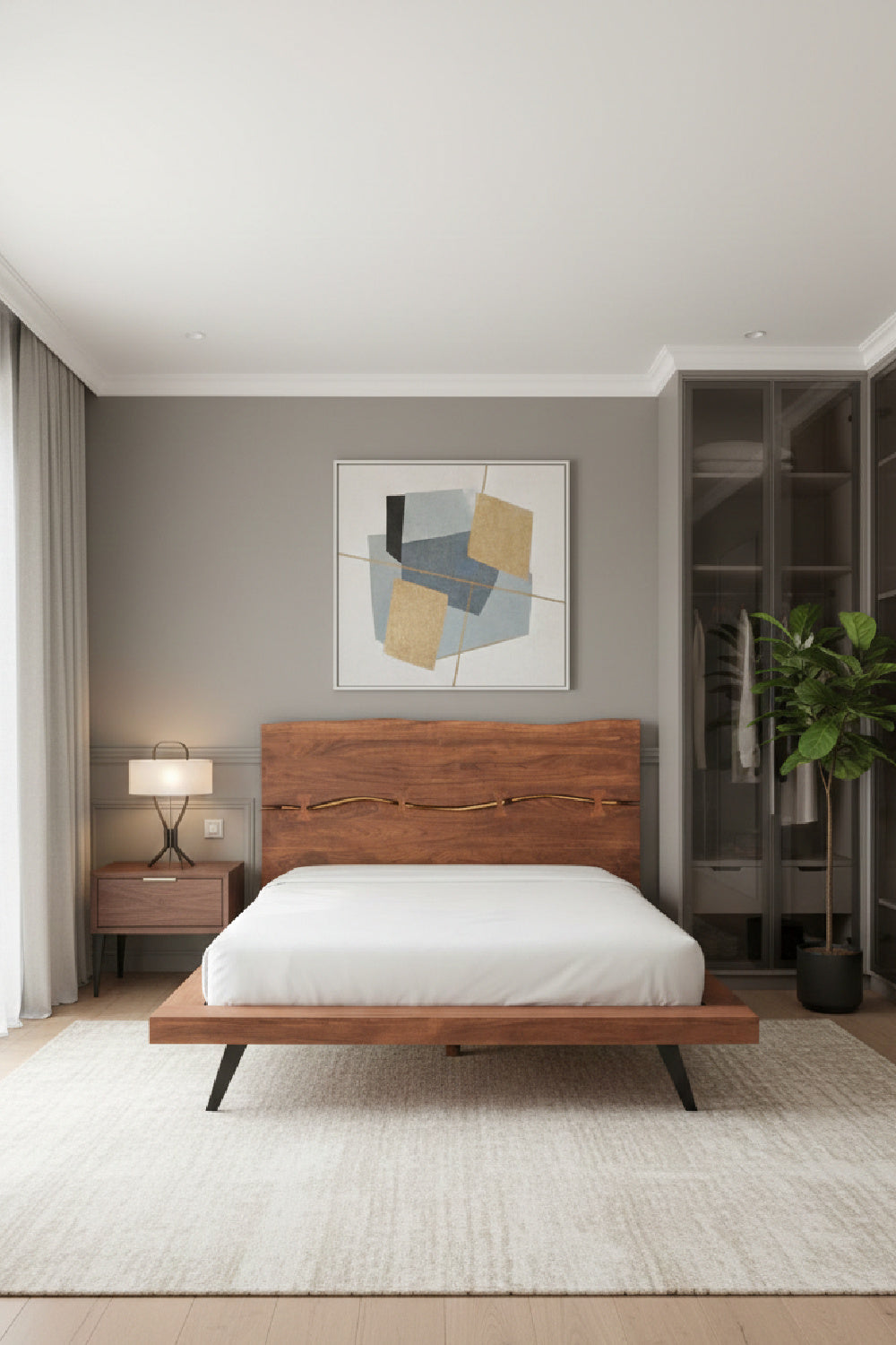 Modern European furniture - Acacia Organic-Edge Headboard Bed - www.oroa.com