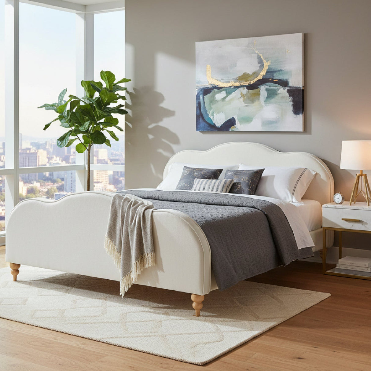 Modern European furniture - Wavy Design Cream Bed - www.oroa.com