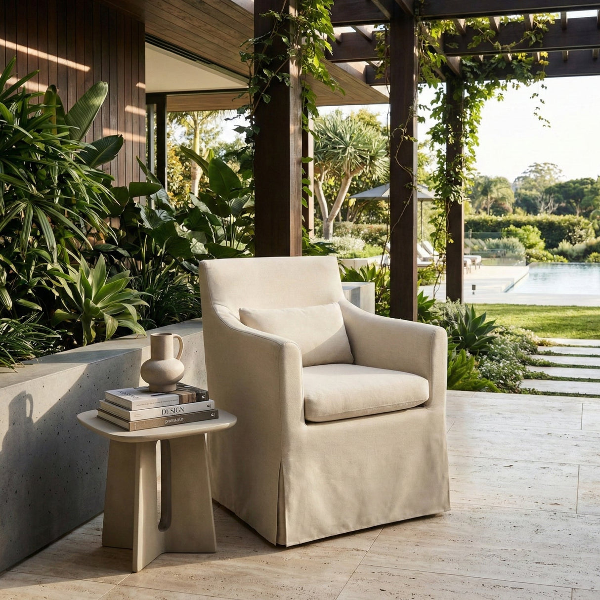 Slipcovered Outdoor Dining Chair – Lydia – angled view