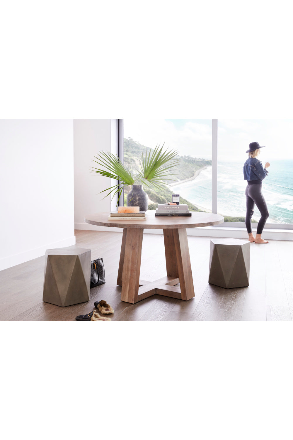 Modern European furniture - Whitewashed Acacia Round Dining Table - www.oroa.com