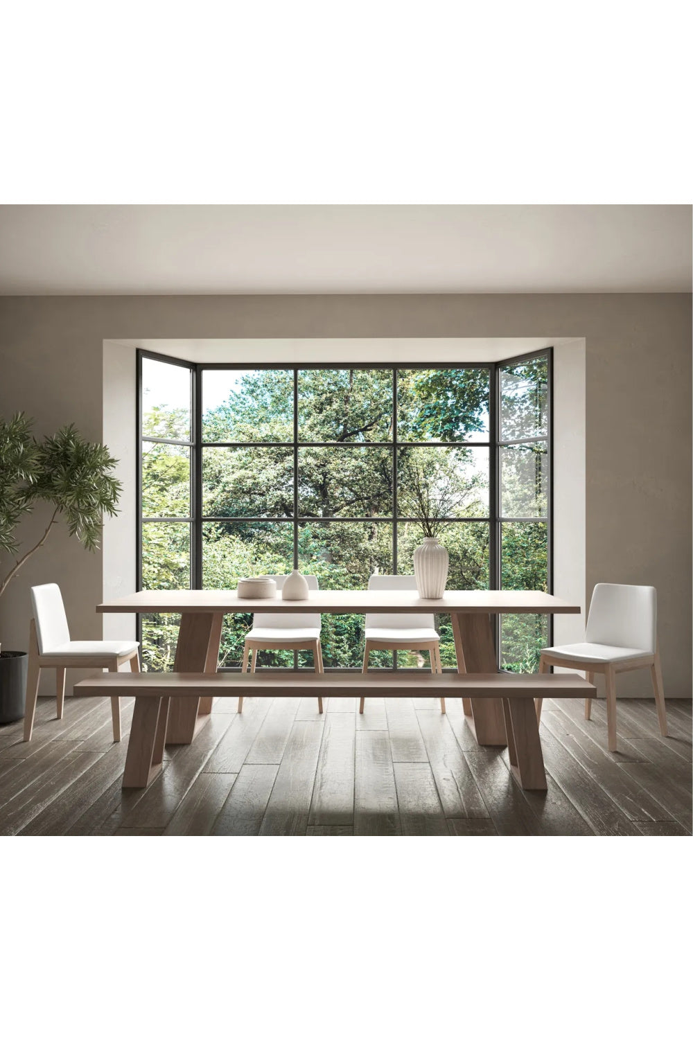 Modern European furniture - Whitewashed Acacia Wood Bench - www.oroa.com
