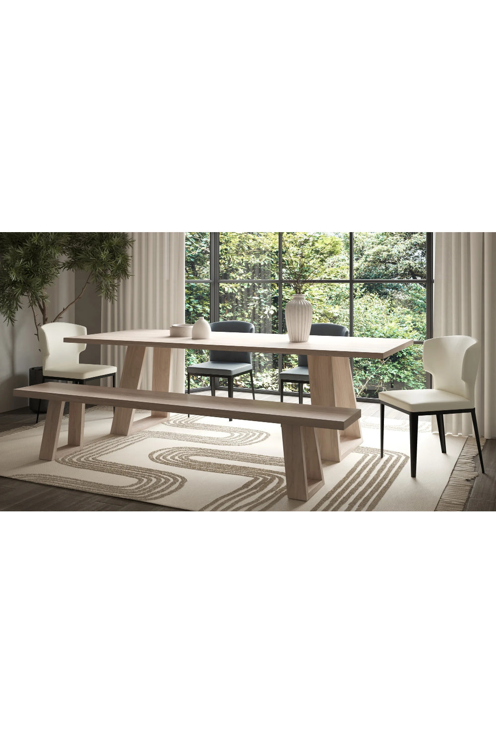 Modern European furniture - Whitewashed Acacia Wood Bench - www.oroa.com