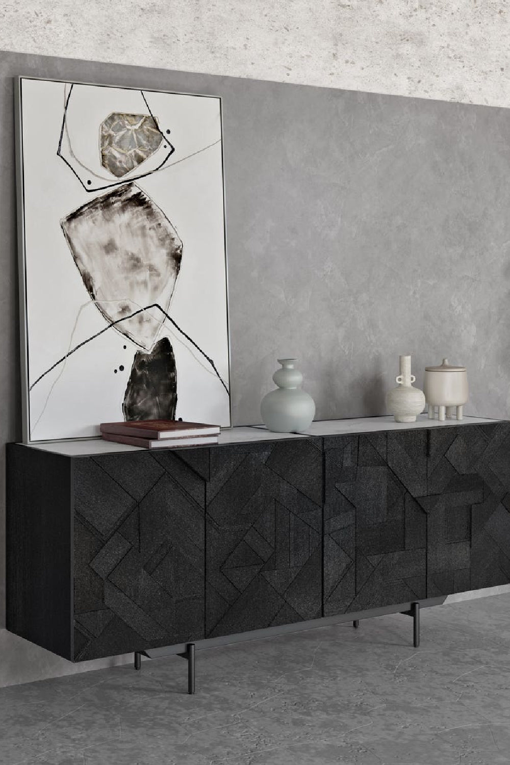 Modern European furniture - Carved Black Mango Wood Sideboard - www.oroa.com