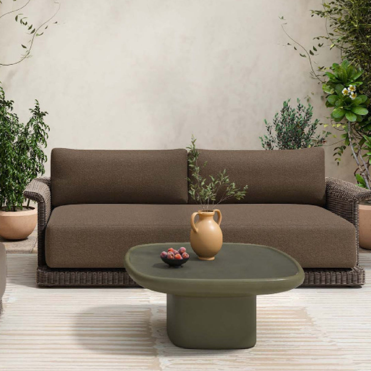 Oval Concrete Outdoor Coffee Table – Manon – angled view