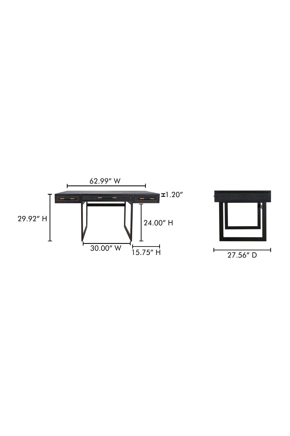 Modern European furniture - Black Vegan Leather 3-Drawer Desk - www.oroa.com