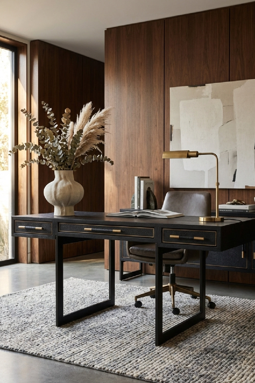 Modern European furniture - Black Vegan Leather 3-Drawer Desk - www.oroa.com