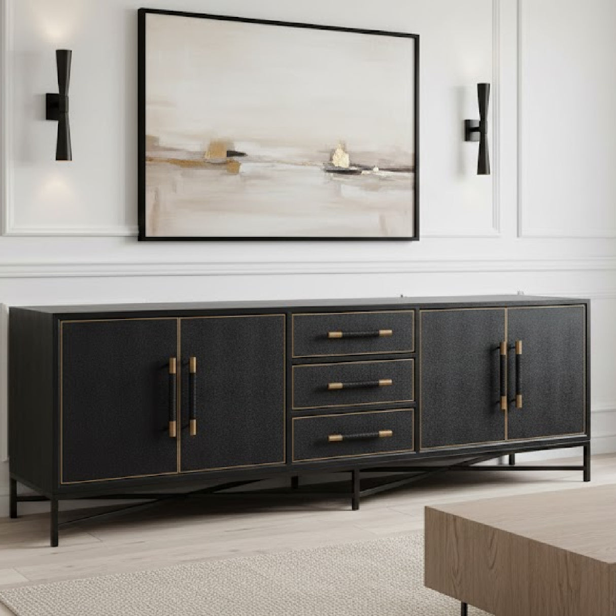 Modern European furniture - Vegan Leather 4-Door Sideboard - www.oroa.com