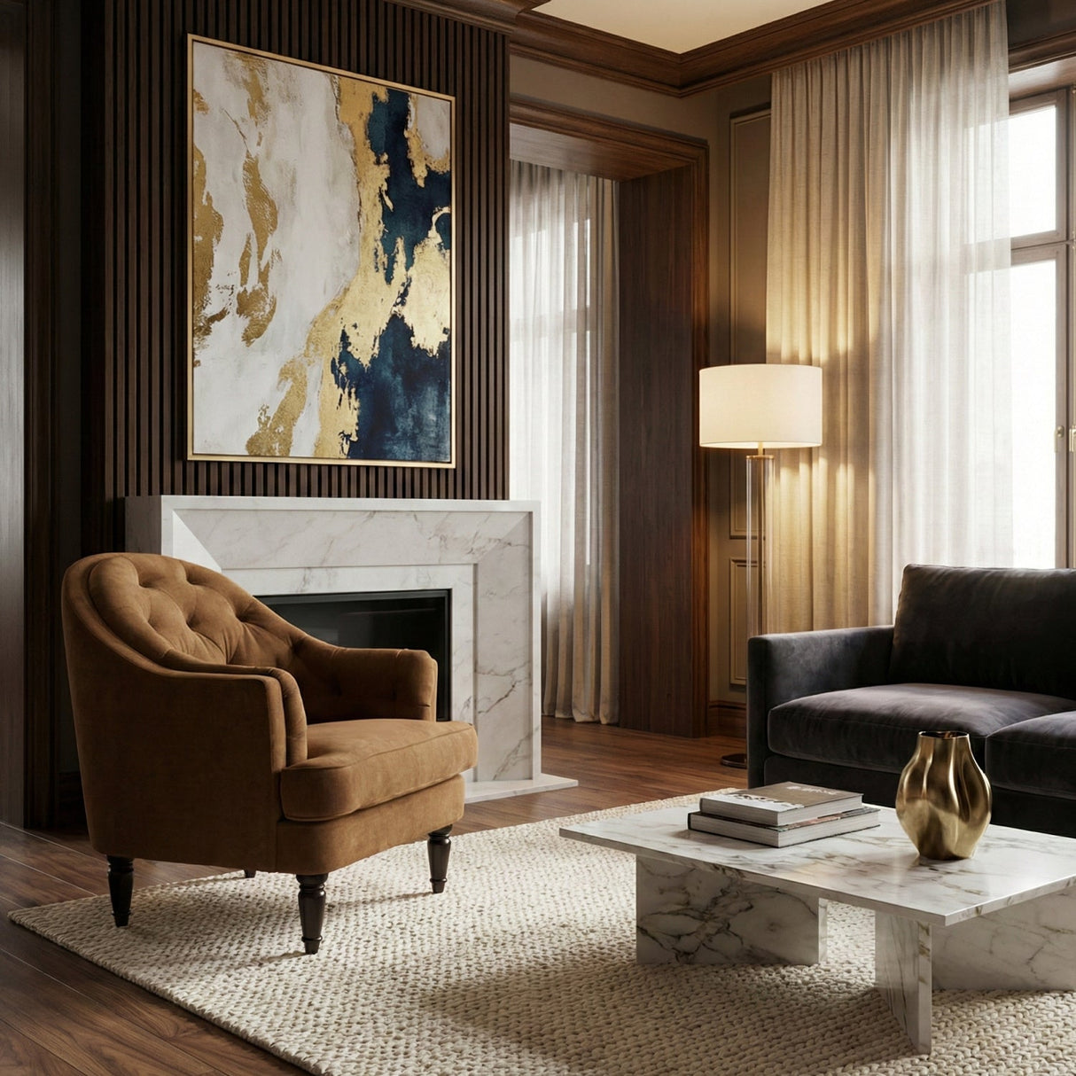 Modern European furniture -Tufted-Back Curved Accent Chair - www.oroa.com