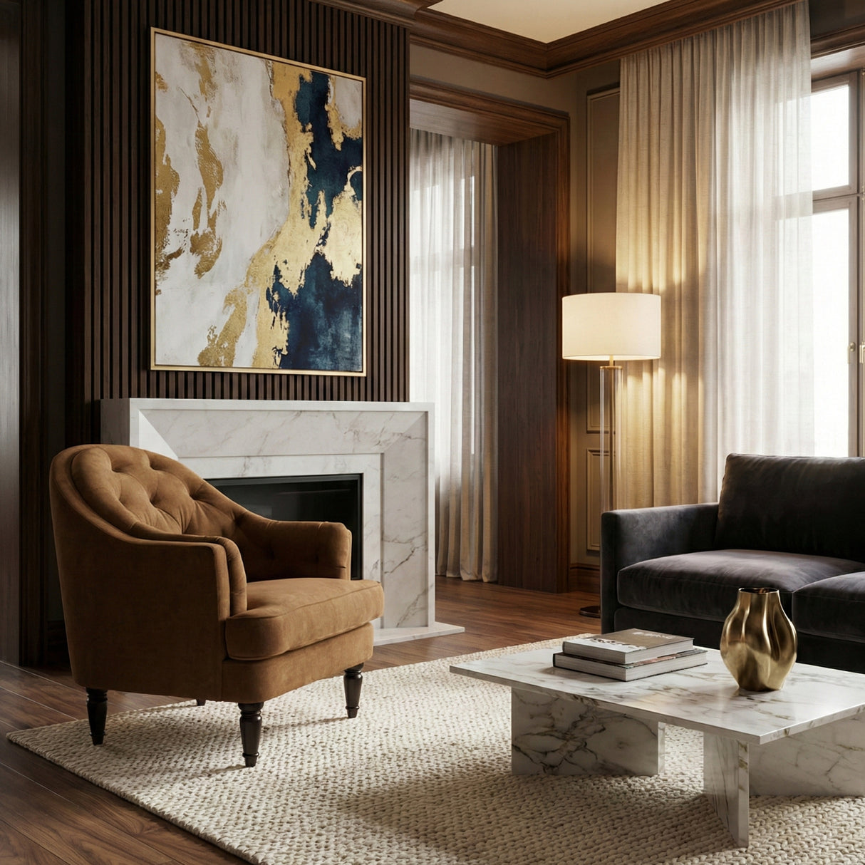 Modern European furniture -Tufted-Back Curved Accent Chair - www.oroa.com