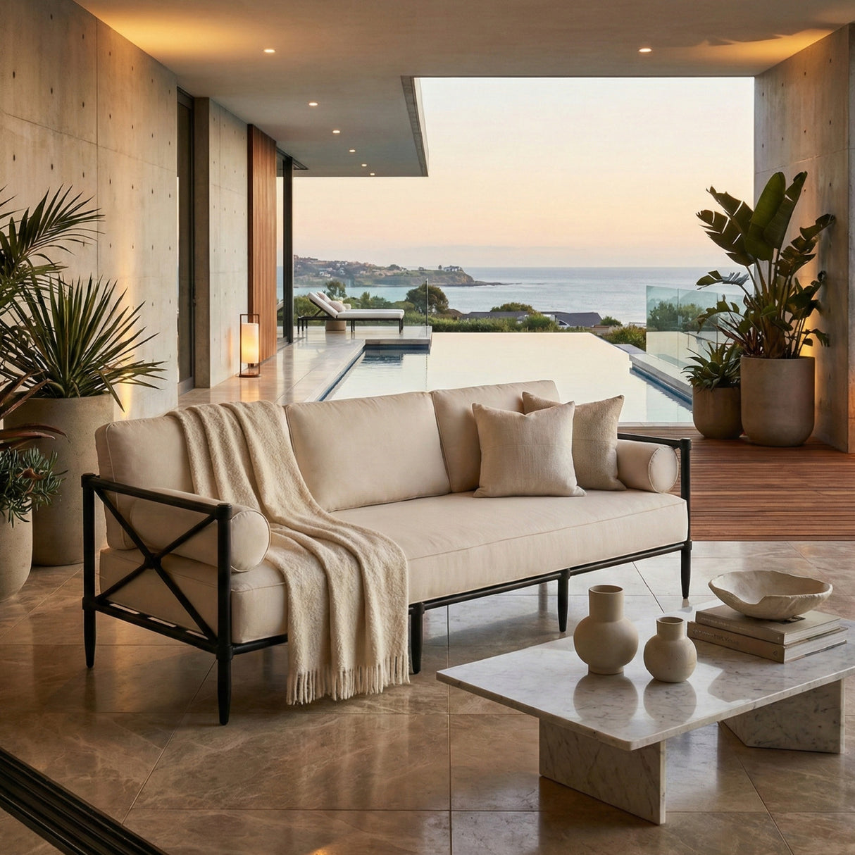 Modern European furniture - Cream Outdoor Sofa - www.oroa.com