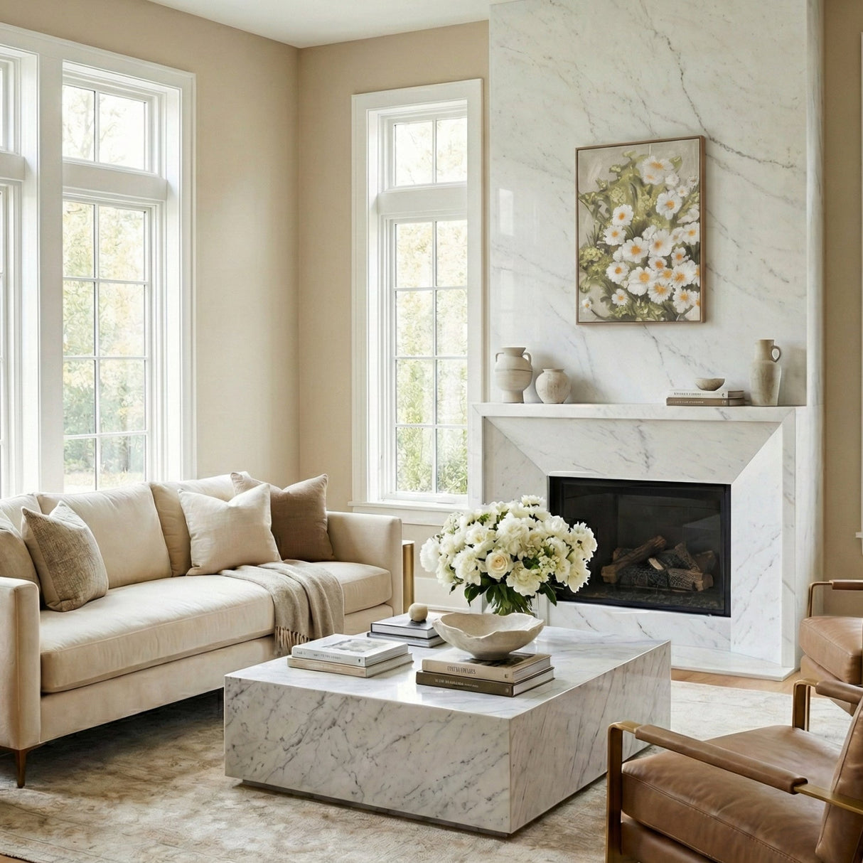 Modern European furniture - White Blooms Framed Painting - www.oroa.com