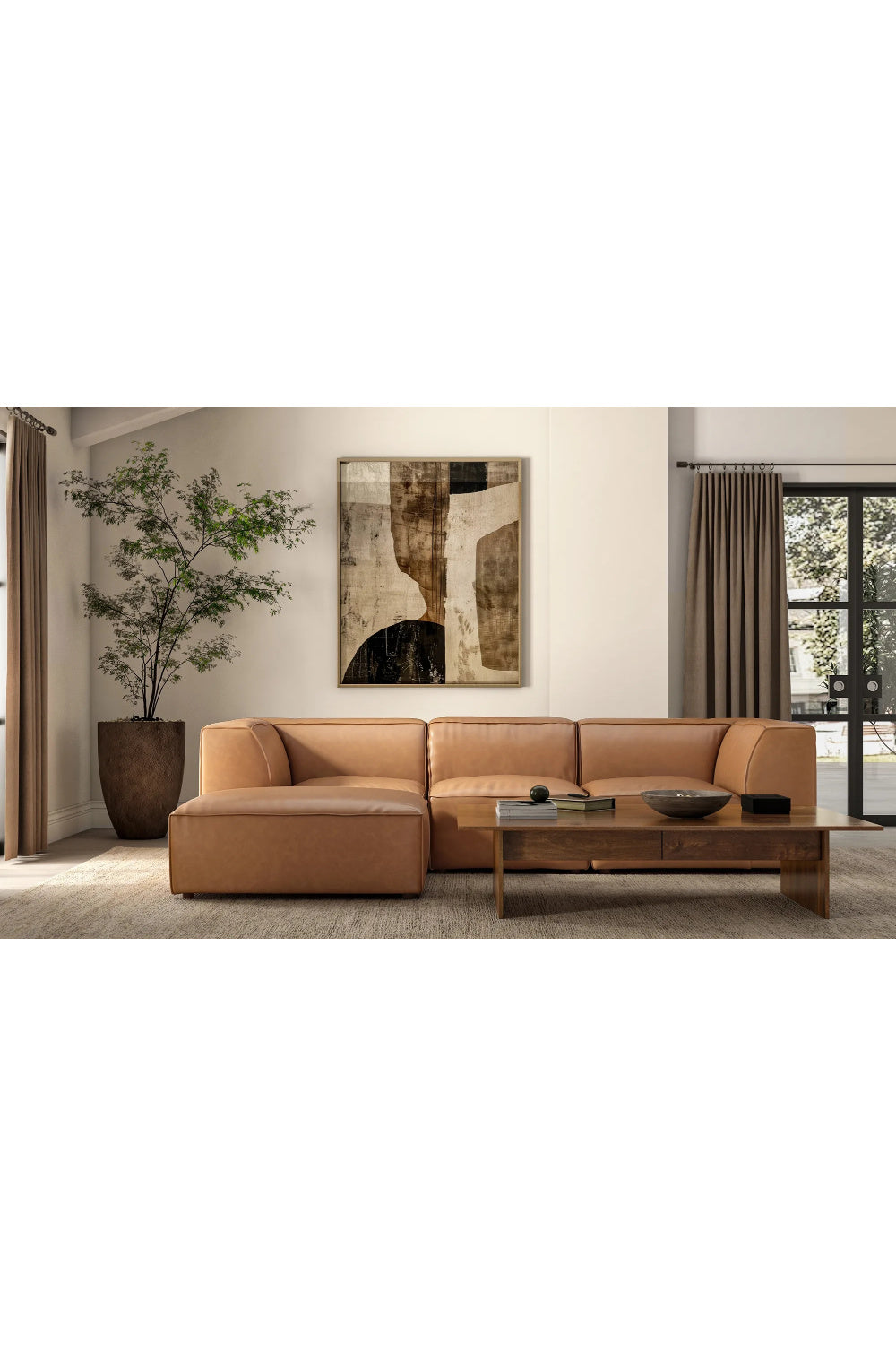 Modern European furniture - Tan Leather Corner Chair - www.oroa.com