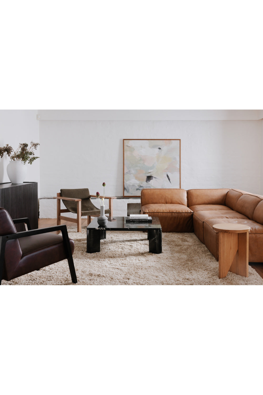 Modern European furniture - Tan Leather Corner Chair - www.oroa.com