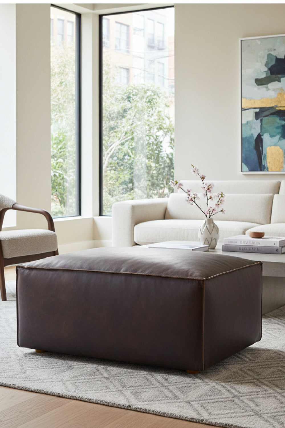 Modern European furniture - Brown Leather Square Ottoman - www.oroa.com