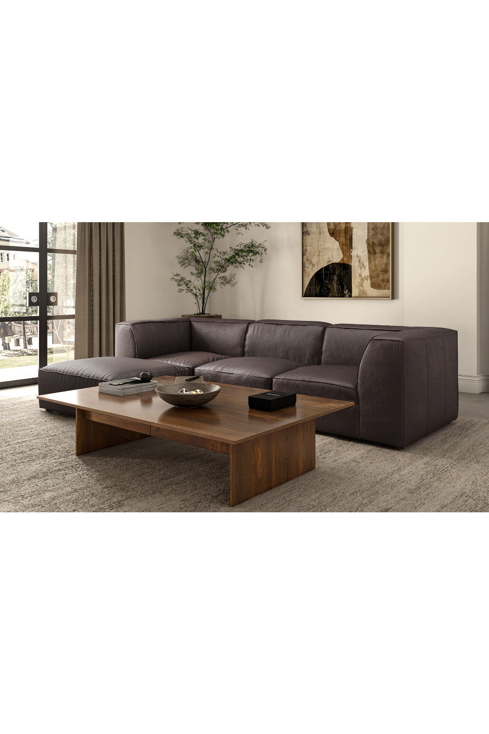 Brown Leather Square Ottoman | Novi Living Form | Oroa.com