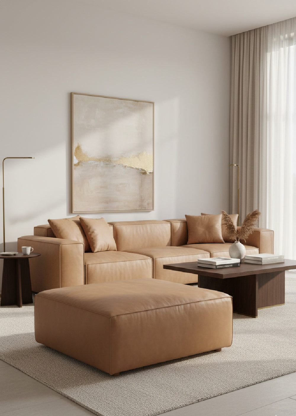 Modern European furniture - Tan Leather Square Ottoman - www.oroa.com