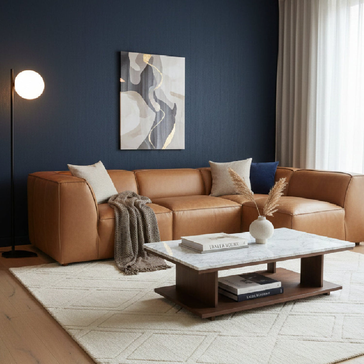 Top-Grain Leather Sectional Sofa – Form – angled view
