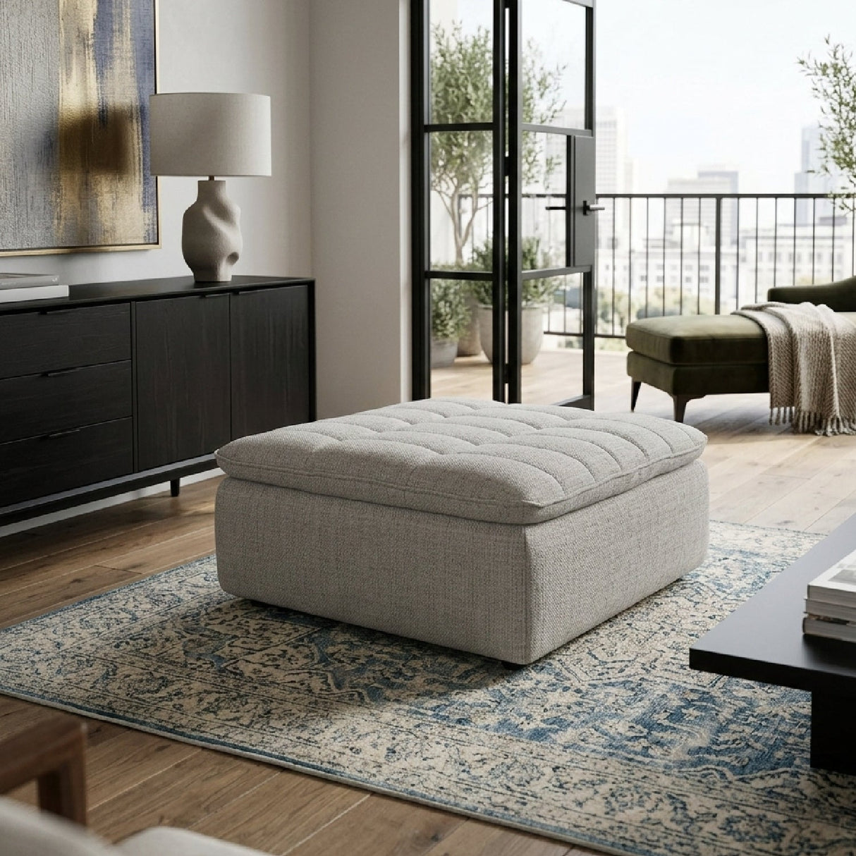 Modern European furniture - Grid Channeled Ottoman - www.oroa.com