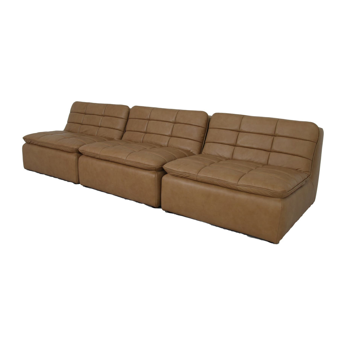 Modern or European furniture - Tan Leather Channeled Modular Sofa - www.oroa.com