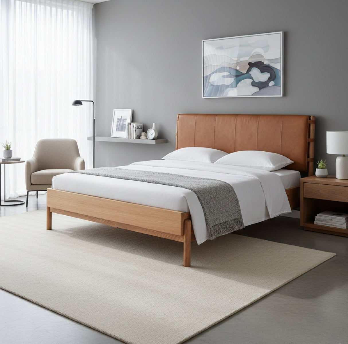Modern European furniture - Brown Leather Bed - www.oroa.com