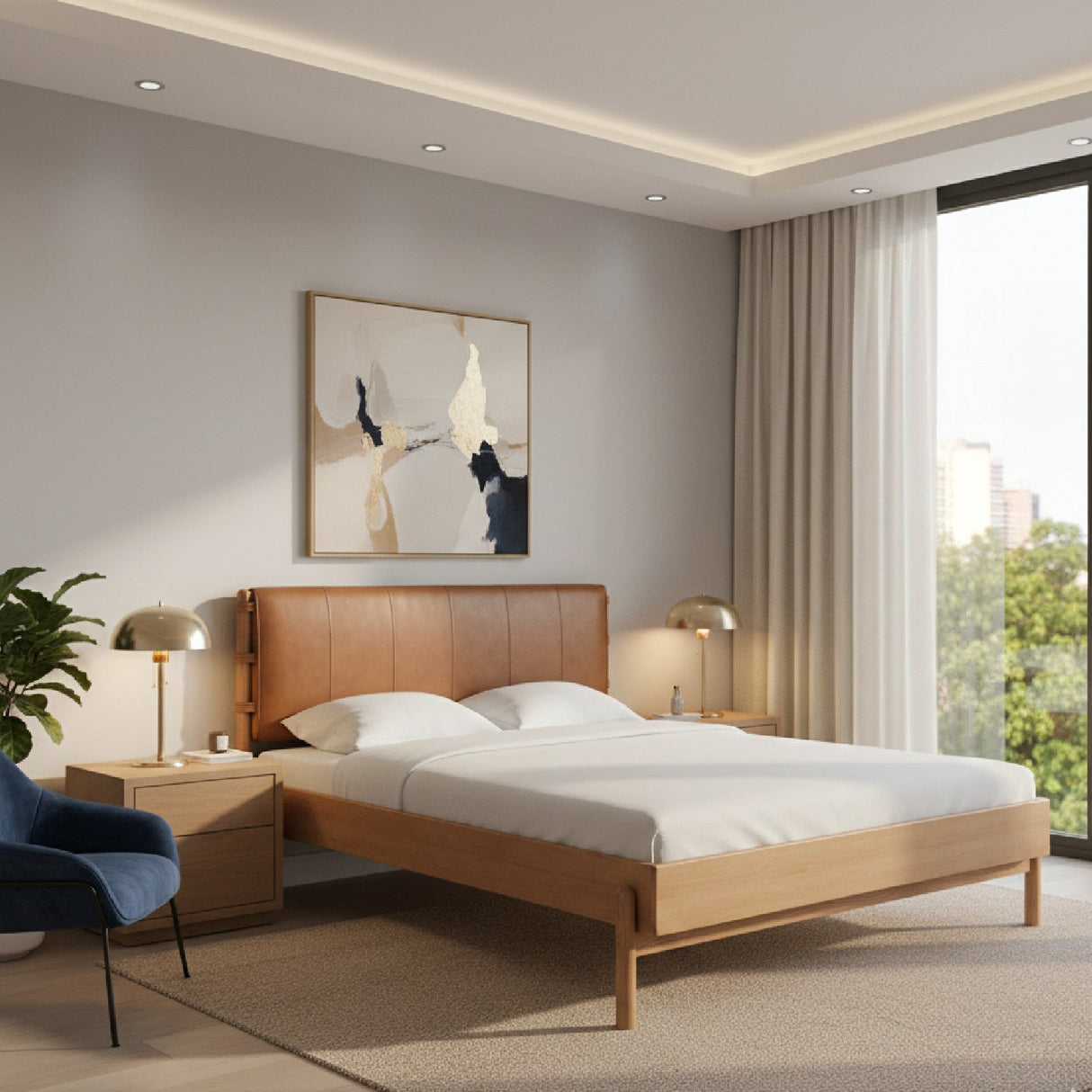 Modern European furniture - Brown Leather Bed - www.oroa.com