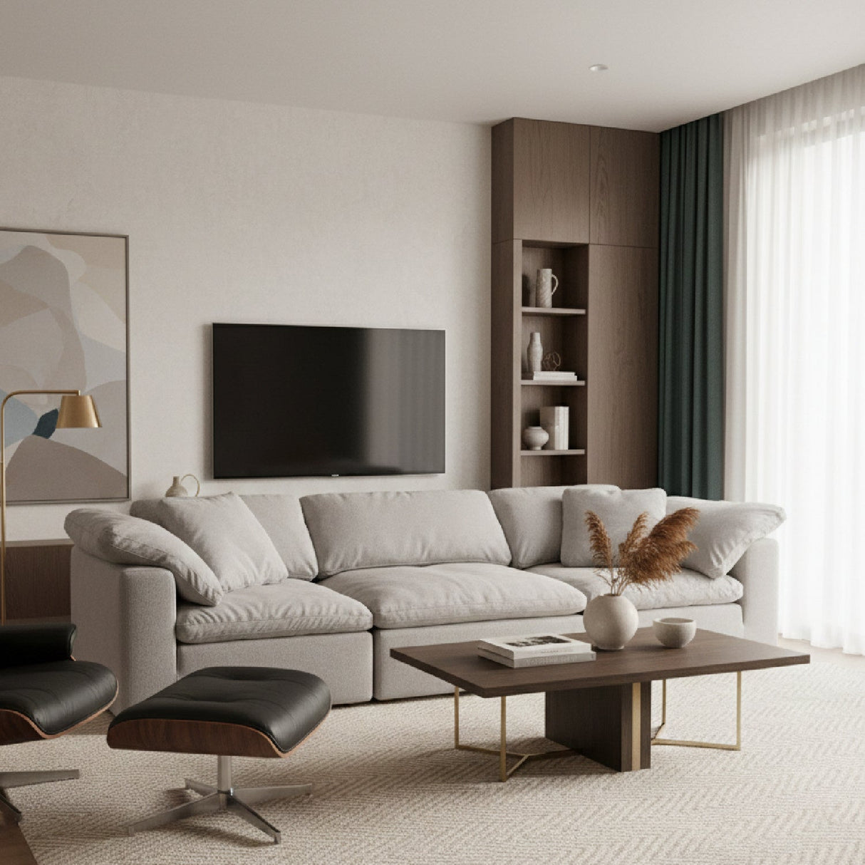 Modern European furniture - Thick Cushioned Modular Sofa - www.oroa.com