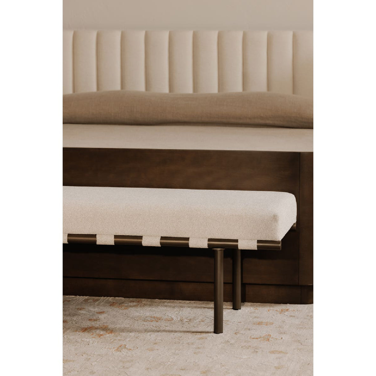Modern European furniture - Beige Upholstered Dining Bench - www.oroa.com