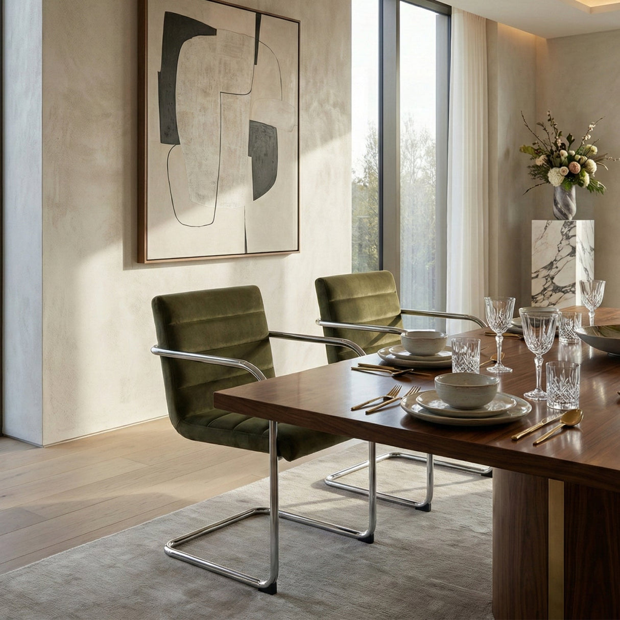 Modern European furniture - Channeled Cantilever Dining Chairs (2) - www.oroa.com