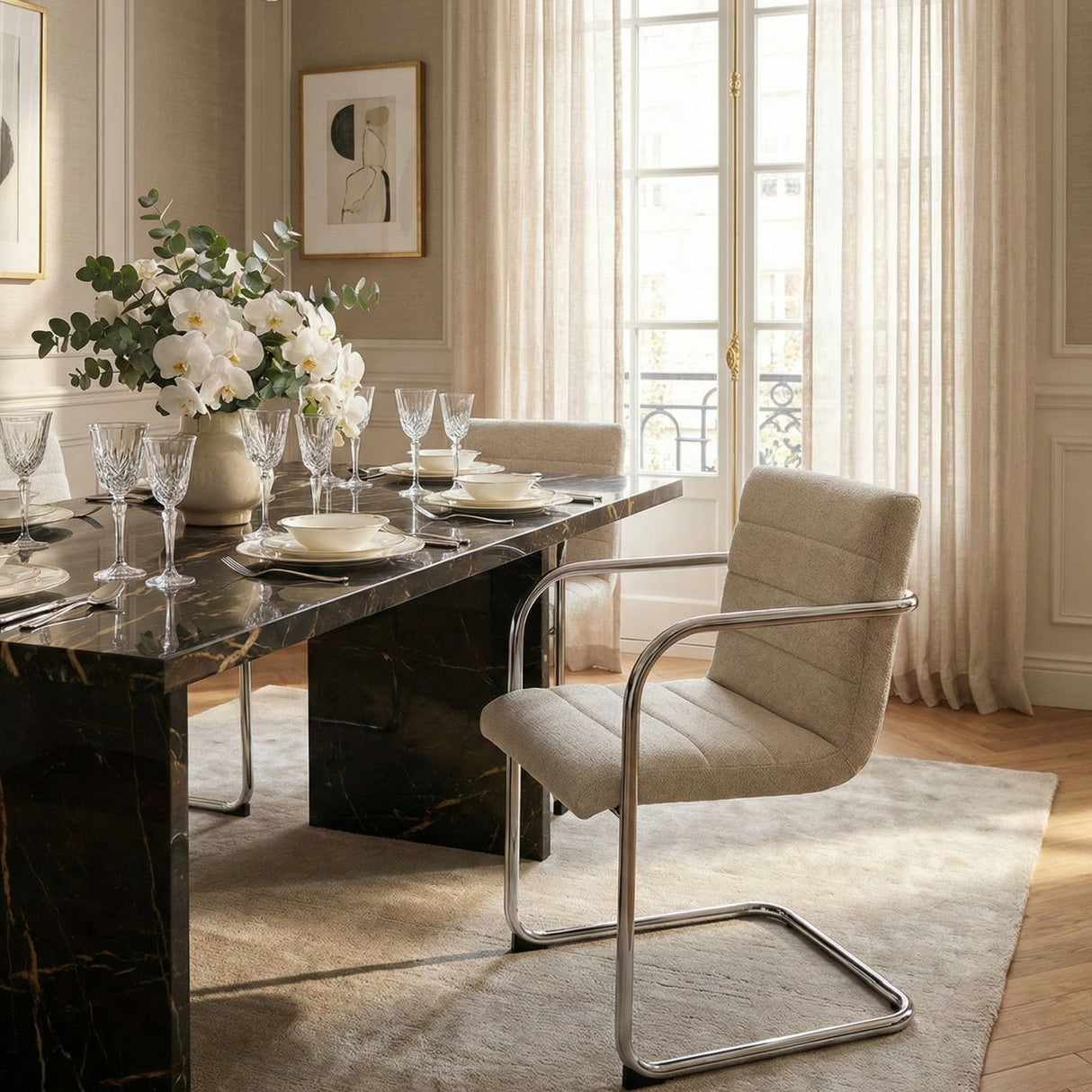 Modern European furniture - Channeled Cantilever Dining Chairs (2) - www.oroa.com