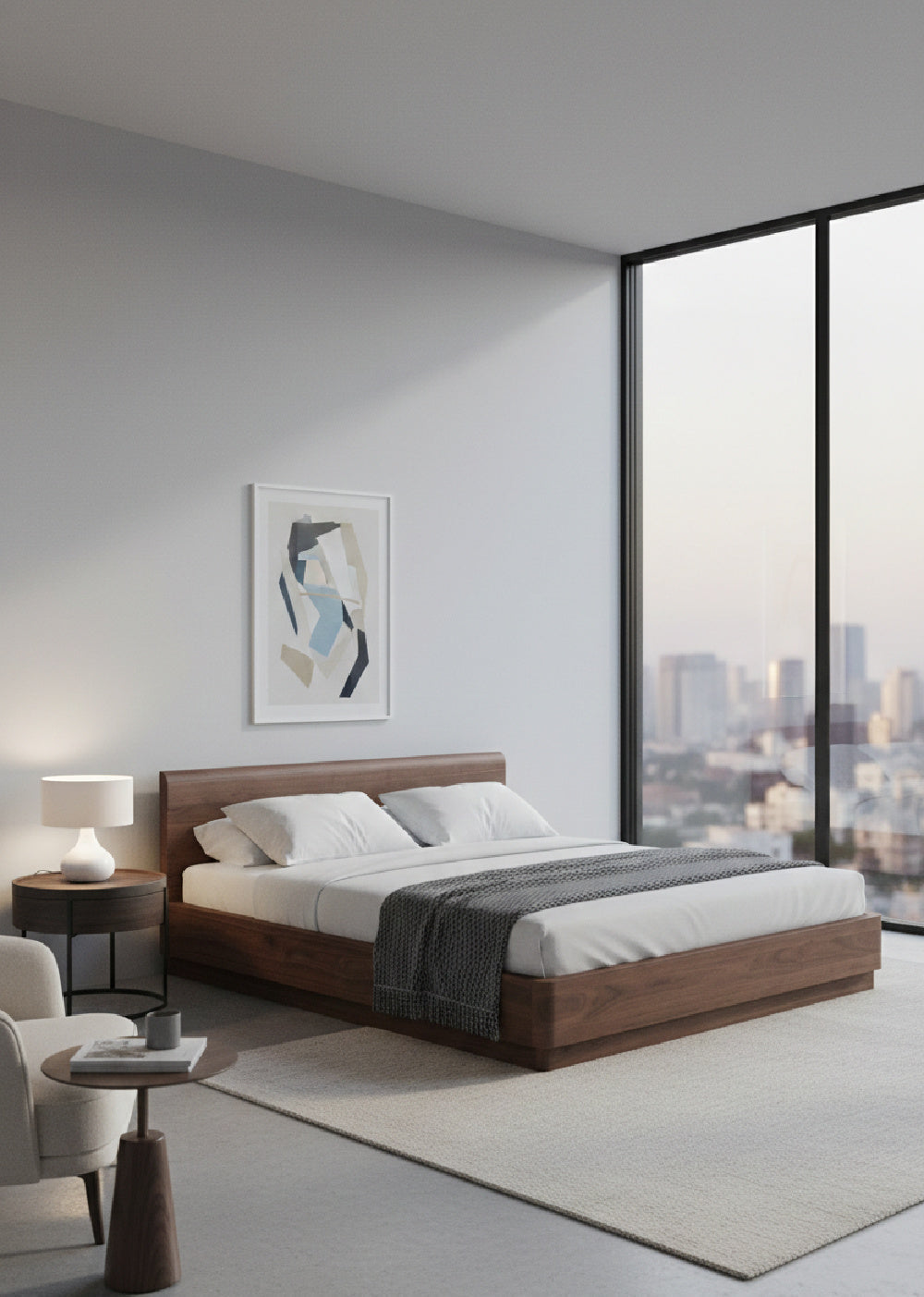 Modern European furniture - Walnut Veneer Bed - www.oroa.com
