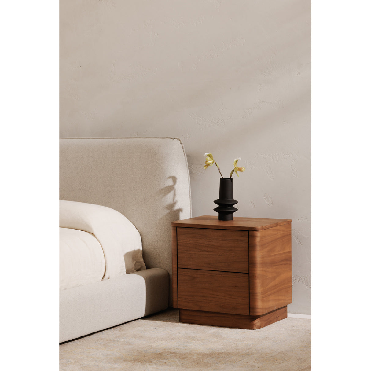 2-Drawer Wooden Tall Nightstand | Novi Living Round Off | Oroa.com