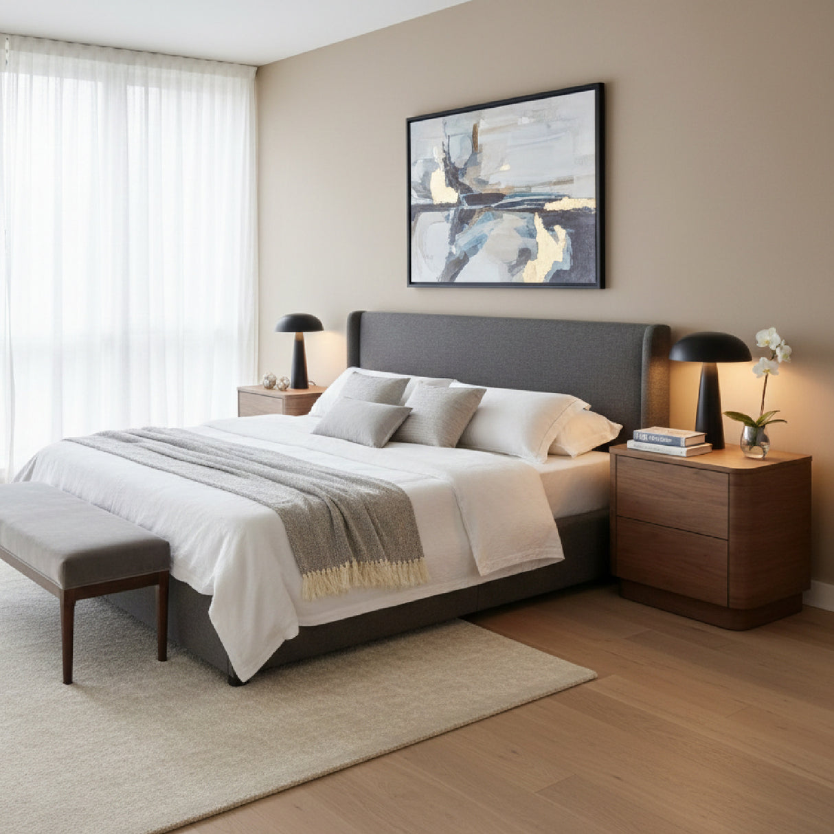 2-Drawer Wooden Tall Nightstand | Novi Living Round Off | Oroa.com