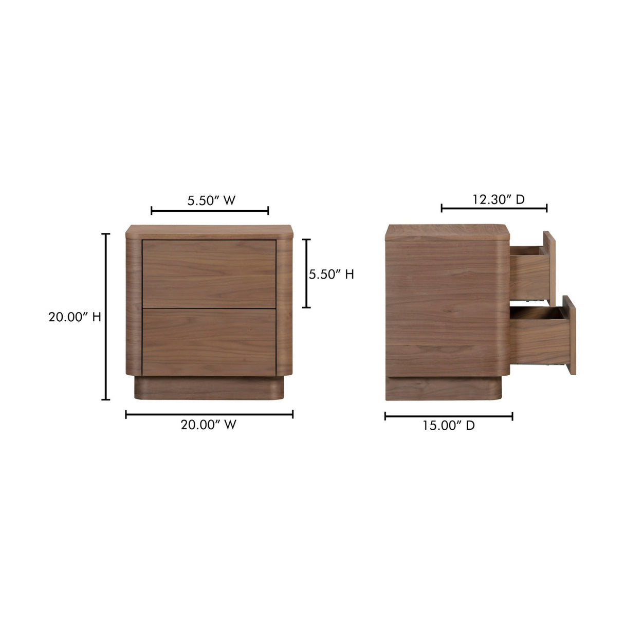 2-Drawer Wooden Tall Nightstand | Novi Living Round Off | Oroa.com