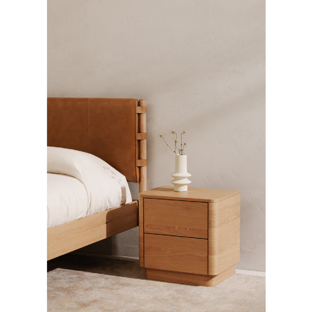 2-Drawer Wooden Tall Nightstand | Novi Living Round Off | Oroa.com