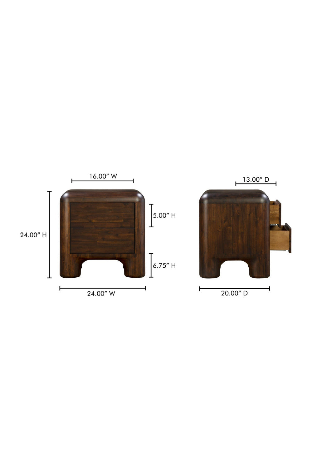 Brown Acacia 2-Drawer Nightstand | Novi Living Rowan | Oroa.com