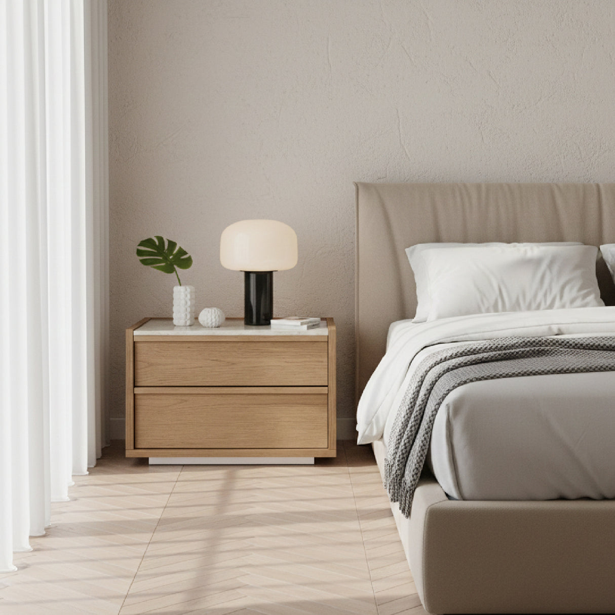 2-Drawer Solid Oak Nightstand | Novi Living Ashcroft | Oroa.com