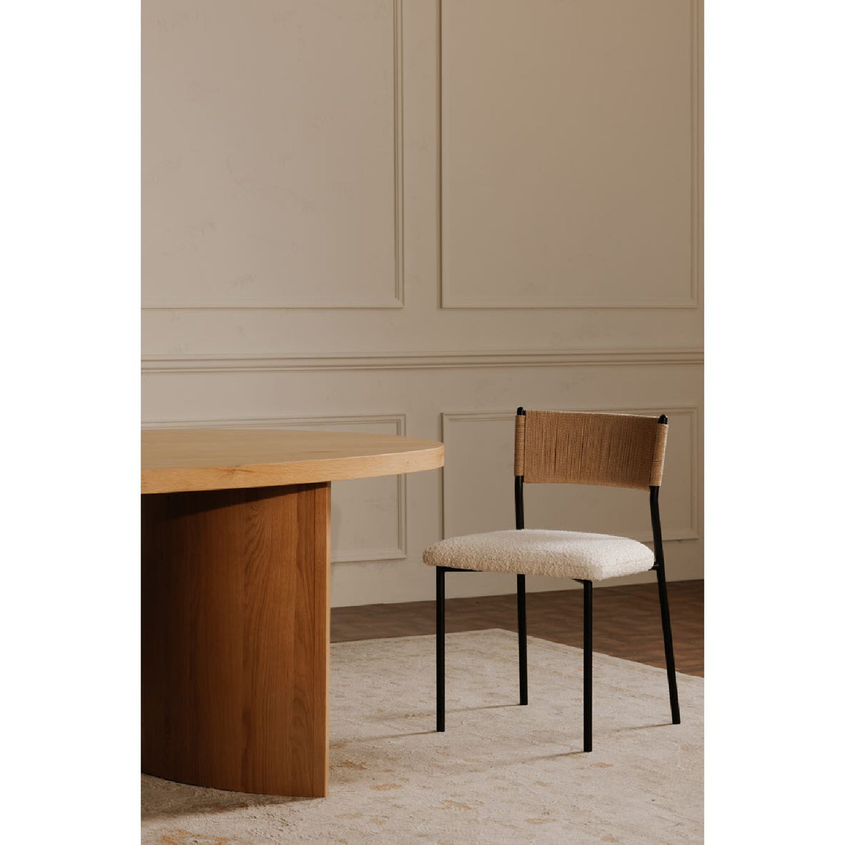 Modern European furniture - White Boucle Dining Chair (2) - www.oroa.com