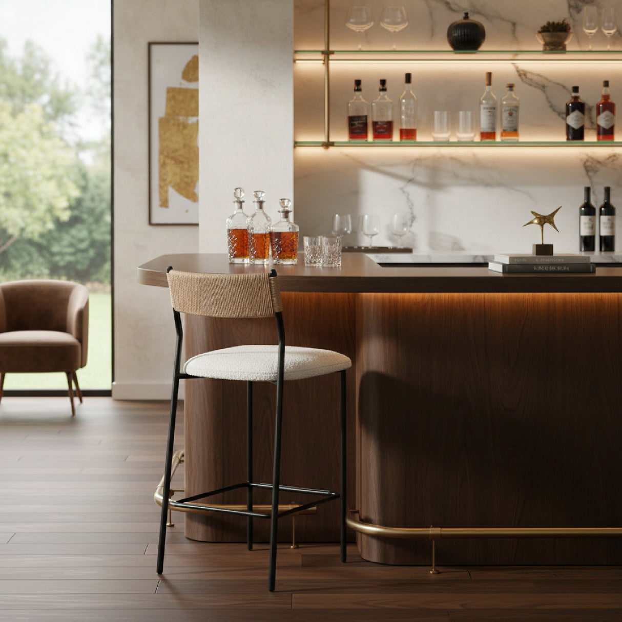 Modern European furniture - White Boucle Seat Counter Stool - www.oroa.com | Oroa.com