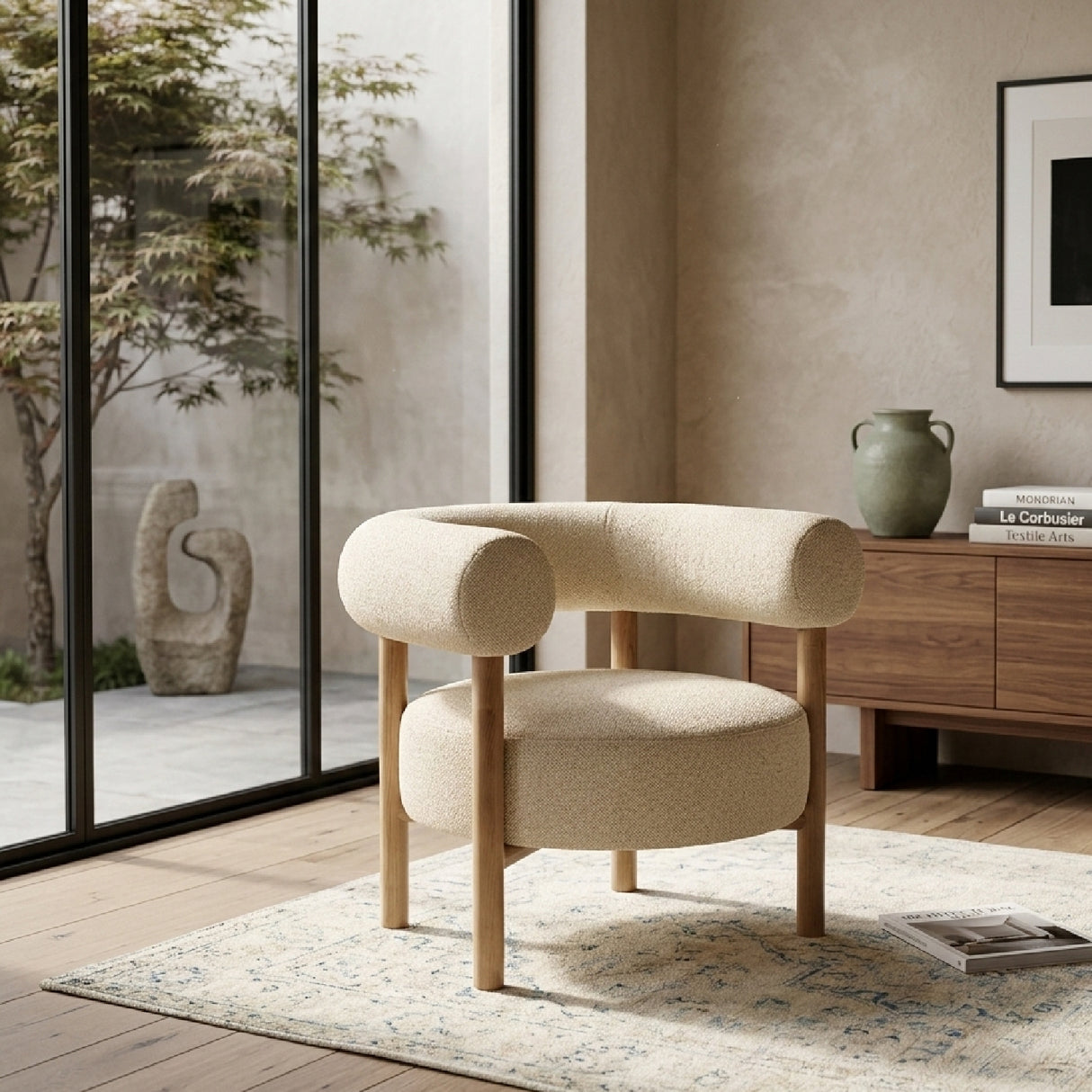 Curved Wood Frame Armchair | Oroa.com