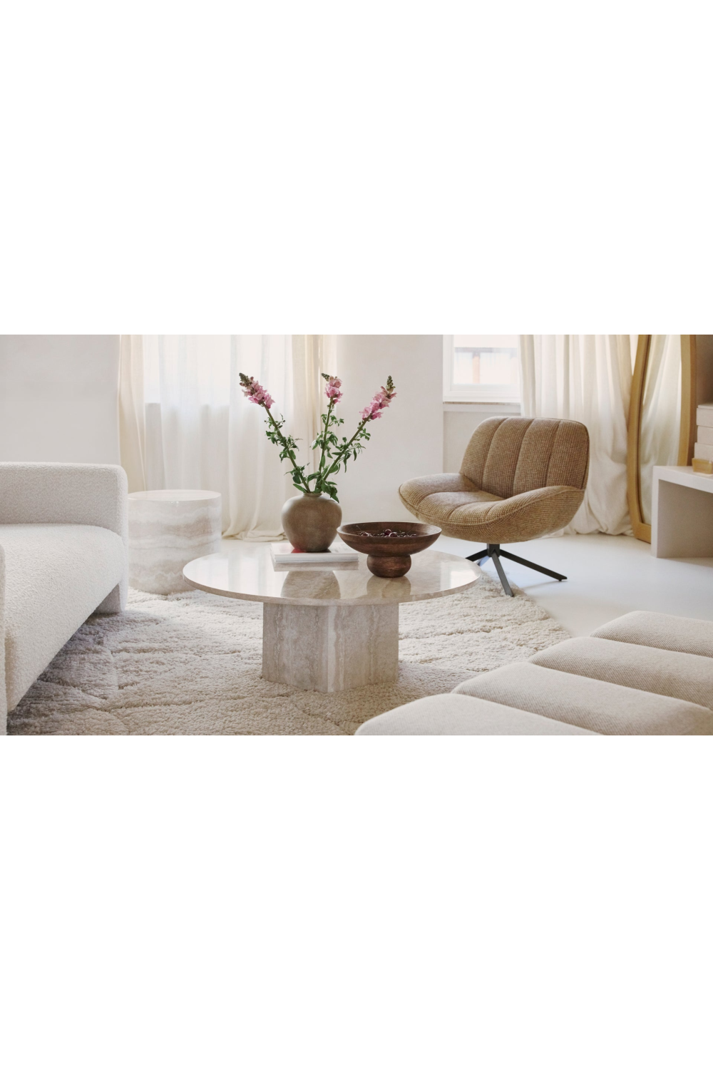 Round Glossy Travertine Coffee Table | NV Gallery Sienna | Oroa.com