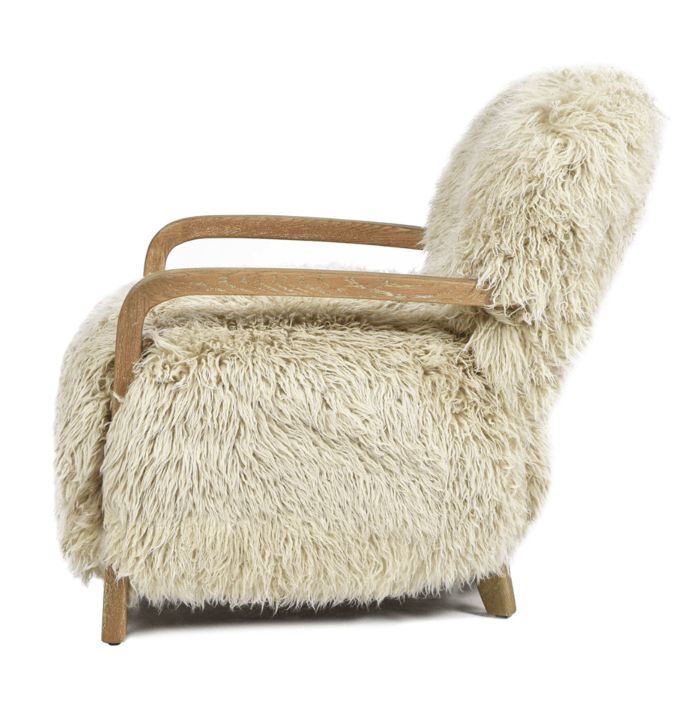 New Zealand Sheepskin Accent Chair with Oak Arms – OROA – rear view