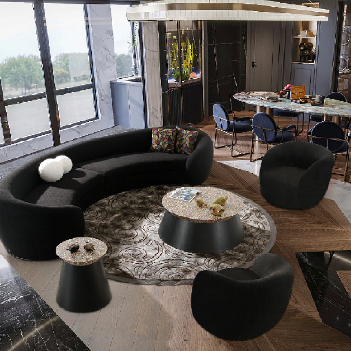 Black Rounded Accent Chair – Molina – angled view