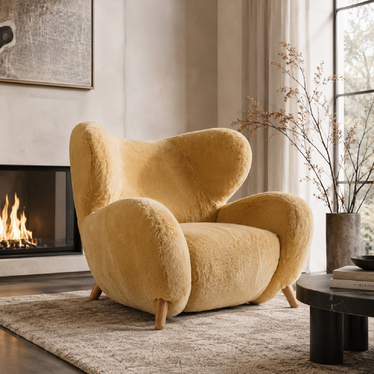 Beige Sheepskin Lounge Armchair – Dalton – alternate view 8