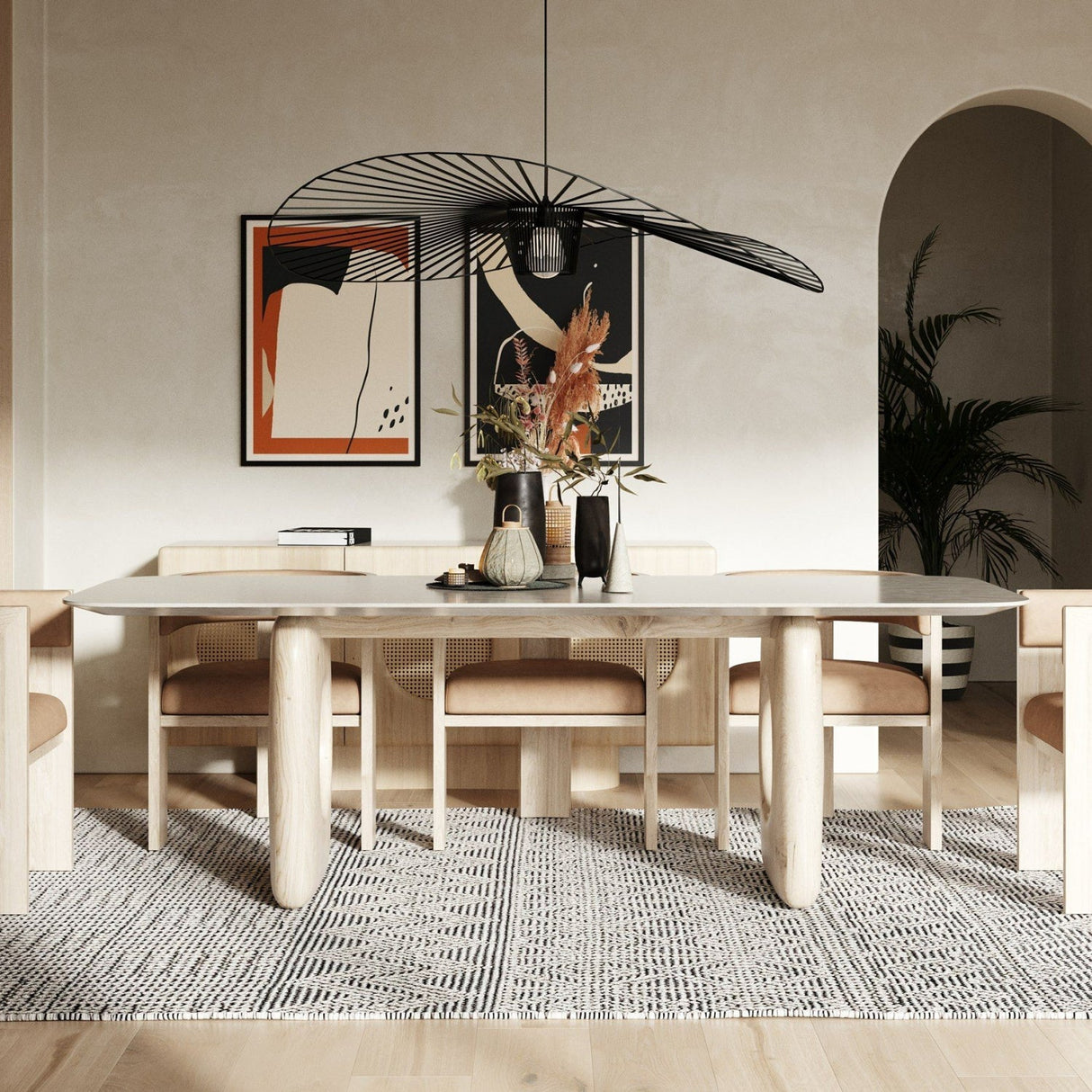 Beige Marble Dining Table – Osaka – angled view